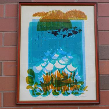 Framed Mid Century Modern David Weidman &quot;Waterscape&quot;, Signed &amp; Numbered