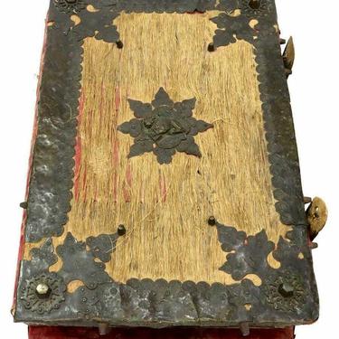 Antique Bible Box On Oak Stand, From a Ship, Metal Mountings, 17th C., 1600's!