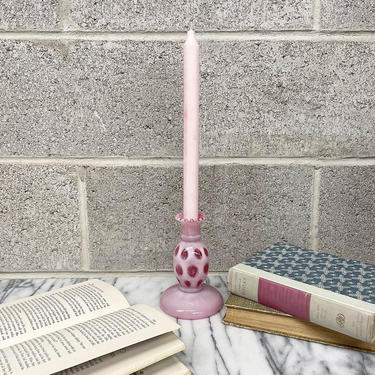 Vintage Candlestick Holder Retro 1990 Hand Blown Glass + Pink + Scalloped + Single + Candle Holder + Mood Lighting + Home and Table Decor 