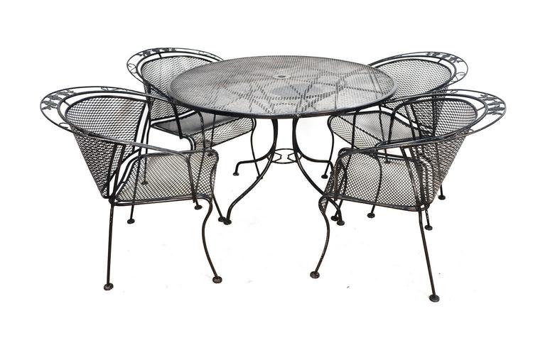Mid Century Wrought Iron Patio Set in the Style of Russell Woodard 
