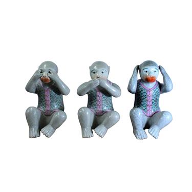 Chinese Vintage Oriental Three Monkey Ceramic Figures Set Do No Evil cs5210E 