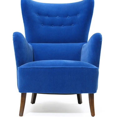 1950's Highback Lounge Chair in Blue Mohair
