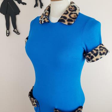 Vintage 1950's Blue Wiggle Dress / 50s Leopard Bombshell Dress M/L 