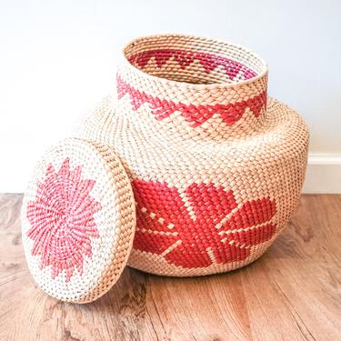 Large Vintage Woven Tribal Basket with Lid 