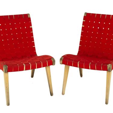 Jens Risom for Knoll Mid Century Strap Lounge Chairs - Pair 