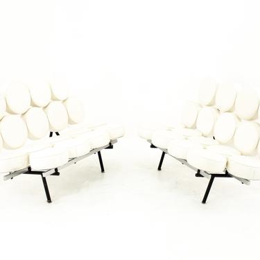 George Nelson For Herman Miller Style Mid Century Marshmallow Sofa White - Pair - mcm 