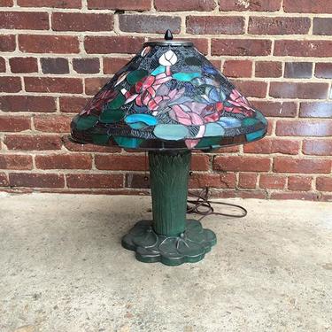 Lamp week: Waterlily Tiffany style lamp with bronze cattail and lily pad base