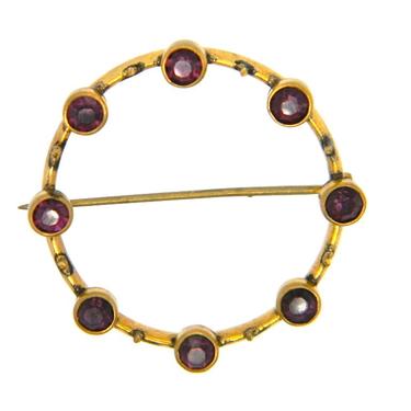 Vintage Antique Art Nouveau 10k Yellow Gold Purple Stone Round Pin Brooch 