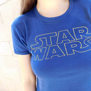 1977 Star Wars New Hope Promo Tee // vintage shirt t-shirt t science fiction French blue 70s 1970s rare // S Small 