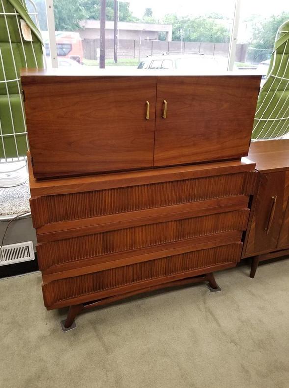 Mid-Century Modern Highboy dresser with curved drawer fronts
