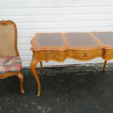 French Leather Top Vanity Table Desk and Chair By American of Martinsville 1635