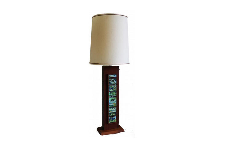 Mid Century  Rectangular Wooden Table Lamp. 