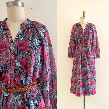vintage 70's floral print dress // fall flowers shirt dress 