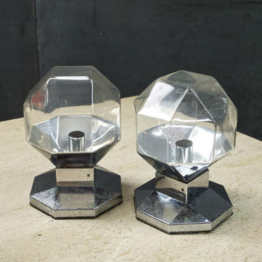 Faceted Mirror Chrome Sconces Wall Mount Vintage Union Made Mid-Century Lightolier Chandelier Bulbs 