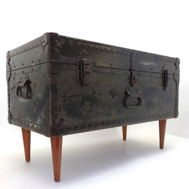 1946 Miller Coffee Table Trunk Military Army Footlocker Cabinet Storage Case Rustic Man Cave Travel Foot Locker of Bed Bench Rectangle Table 