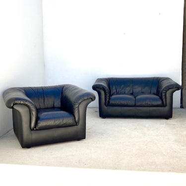 Italian Black Leather  Love Seat  or Club Chair