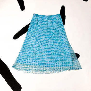 90s Fluttery Op Art Circle Print Midi Skirt / Slip Skirt / Pastel / Baby Blue / Wrapper / Large / Sheer / Overlay / y2k / 00s / Lettuce Hem 