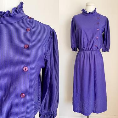 Vintage 1980s Purple Pinstriped Dress / M 