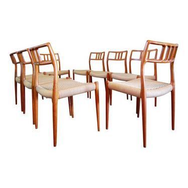 Set of 8 Danish Teak Roping Side Chairs by Neils O. Moller