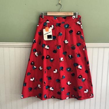 Kensington Square red blue and white floral print wrap skirt - size L - 1970s vintage - NWT 