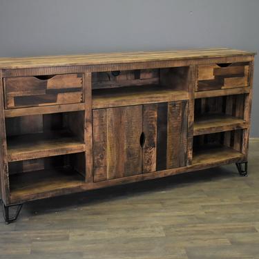 Farmhouse Rustic Solid wood 80 inch Media Console / Sideboard with 2-drawers and 2-doors 