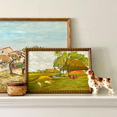 Small Vintage Farmhouse Oil Painting Country Landscape Scene Original Signed 