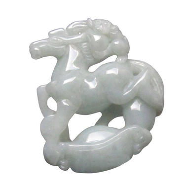 Green Jade Chinese Zodiac Monkey Ridding On Horse Stepping On Fortune Pendant k318NE 