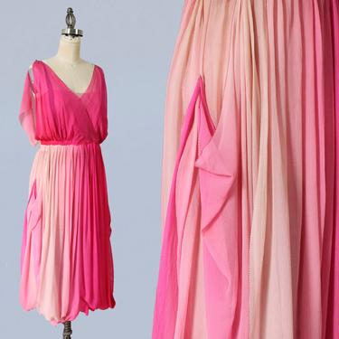 RARE!!! 1920s Dress / 20s Layered Ombre Pink Dress / Incredible Construction / Hot Pink to Pale Ba