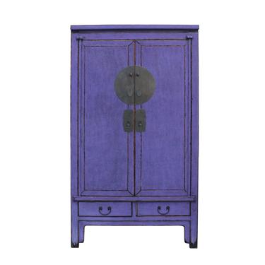 Chinese Distressed Purple Tall Wedding Armoire Wardrobe TV Cabinet cs5387E 