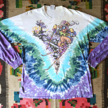1990s Vintage Grateful Dead Bear Tie Dye T Shirt - Skiing Bear - Official - Purple Blue Green &amp; Light Blue - Men's XL by HighEnergyVintage