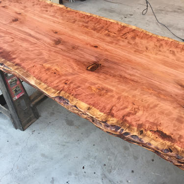 Outdoor Redwood Slab Table on Matching Trestle Base 