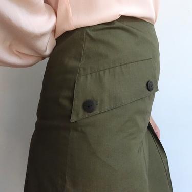 Vintage 90s CHANEL Olive Green Skirt/ Chanel Identification Pleated Skirt/ size small 26 