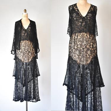 Alhambra lace maxi dress, 1930s dress,  30s evening gown, art deco slip dress, vintage dresses 