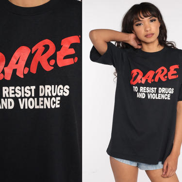 DARE Shirt 90s Drug Shirt RESIST DRUGS And Violence Vintage Tshirt 1990s T Shirt Straight Edge Party Rave Black Anti Drug Medium 