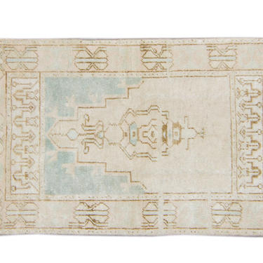 Vintage Anatolian 2’5” x 3’9” Rug Beige Brown Konya Tribal Geometric Small Pile Wool Small Accent Rug 1960's - FREE DOMESTIC SHIPPING 