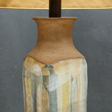Large Studio Pottery Lamp Vintage Mid-Century Tackett Martz Style Walnut Base Stoneware Ceramic Artisan Artist Art 