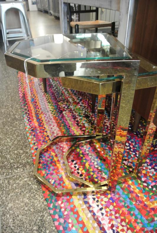 Brass and glass nesting tables. $125