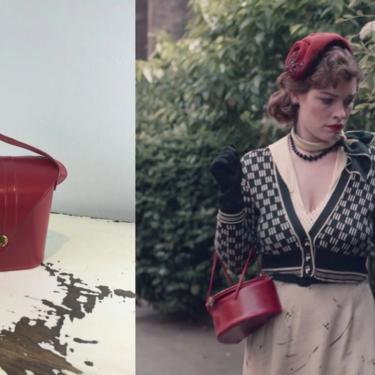 Lonely Walks in the Park - Vintage 1950s Lipstick Red Vinyl Tall Coffin Box Handbag Purse 