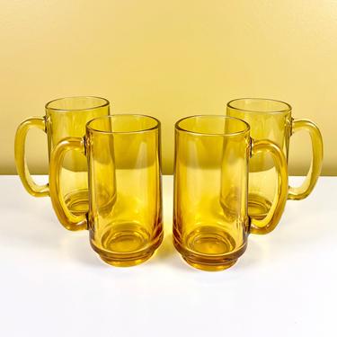 Set of 4 Amber Glasses with Handles 