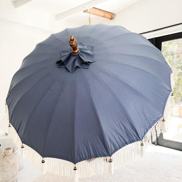 New New! - 6FT Cape Cod Blue Balinese Ceremonial Umbrella with Fringe Bali 
