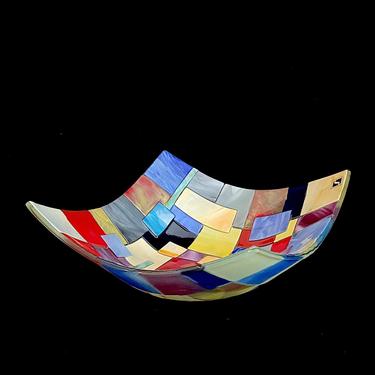 Vintage Italian Art Glass Colorful Glass Patch Centerpiece Bowl SEBINO ARTE Italy Hand Made 