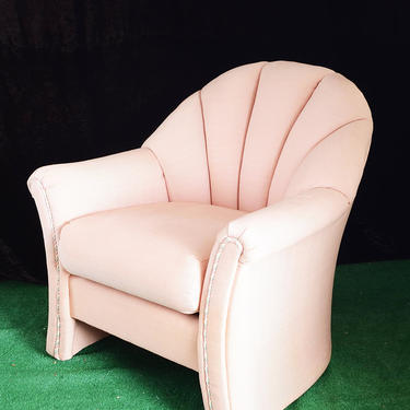 vintage 80s pink shell armchair and ottoman 