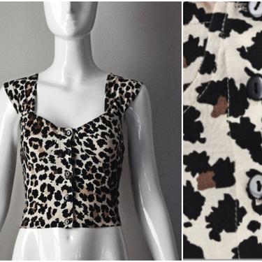 vtg 90s Energie leopard print bustier style button down spandex crop top | Y2K 1990s 2000s | size Medium M | NWT deadstock animal print 