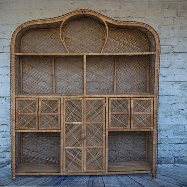 SHIPPING NOT FREE!!! Vintage Rattan Cabinet/ Hutch/ Bookcase 
