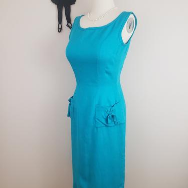 Vintage 1950's Anne Fogarty Dress / 50s Bright Blue Wiggle Dress S 