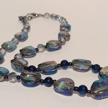 Vintage Faceted Austrian Crystal Aurora Borealis Beaded Necklace Handmade Jewelry 11&amp;quot; 