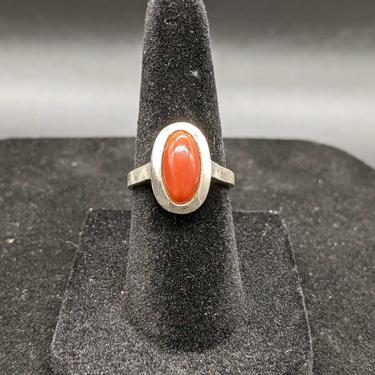 Sterling Silver Size 6 Ring W/ Orange Stone