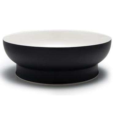 Off White and Black Porcelain Serving Bowl on Pedestal