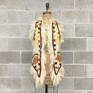 Vintage Vest Retro 1970s Handmade + Size Medium + Fringe + Floral + Pure Wool + Folk + Bohemian + Womens Apparel 