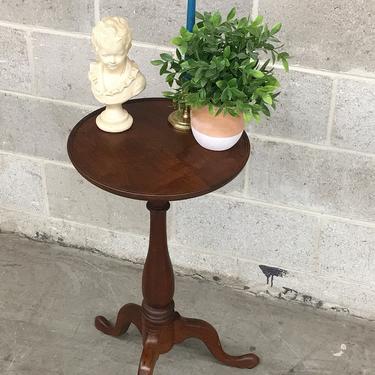 Vintage Side Table Retro 1980s Dark Brown + Wood Frame + Round Top + Smooth Lions Feet + End Table or Plant Stand + Home + Living Room Decor 
